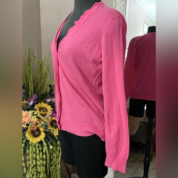 Ralph Lauren • V-Neck Chiffon Trim Linen Blend Cardigan - Picture 8 of 9